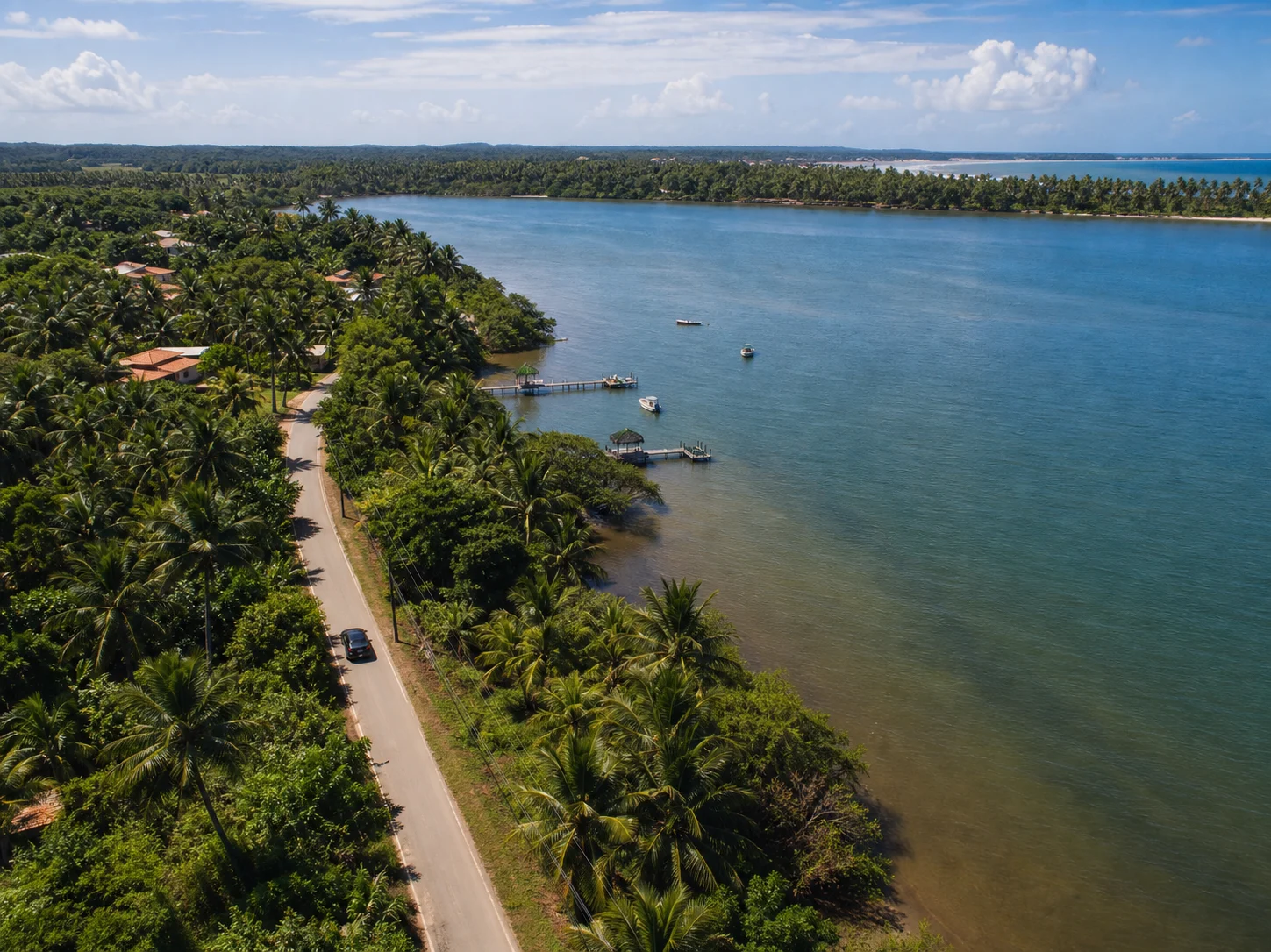 Imagem promocional ilustrativa de acesso junto a uma lagoa tropical